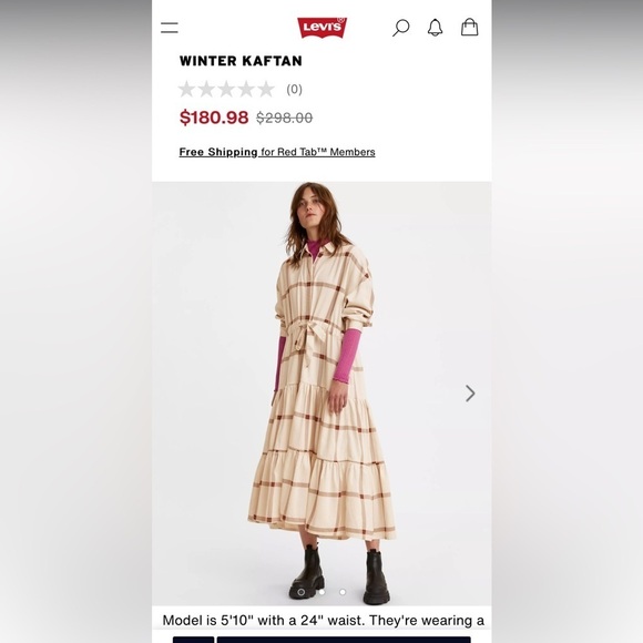 NWT Levi's Made&Crafted WINTER KAFTAN OffWhite Cherry Plaid Heavy Tiered Lined S - Picture 16 of 16